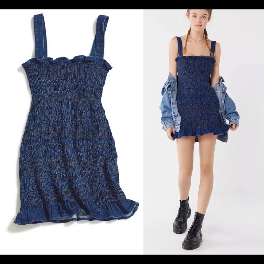 Urban Outfitters Sofia Smocked Denim Mini Dress